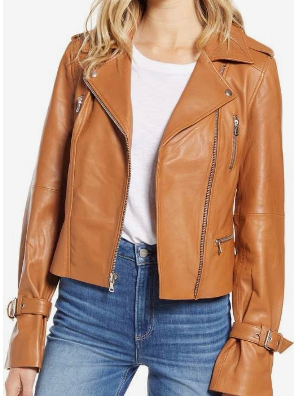 Women's Tan Leather Moto Jacket Paige Rayven Leather Moto Jacket Toffee